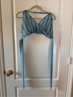 Blue Striped Wrap Crop Top